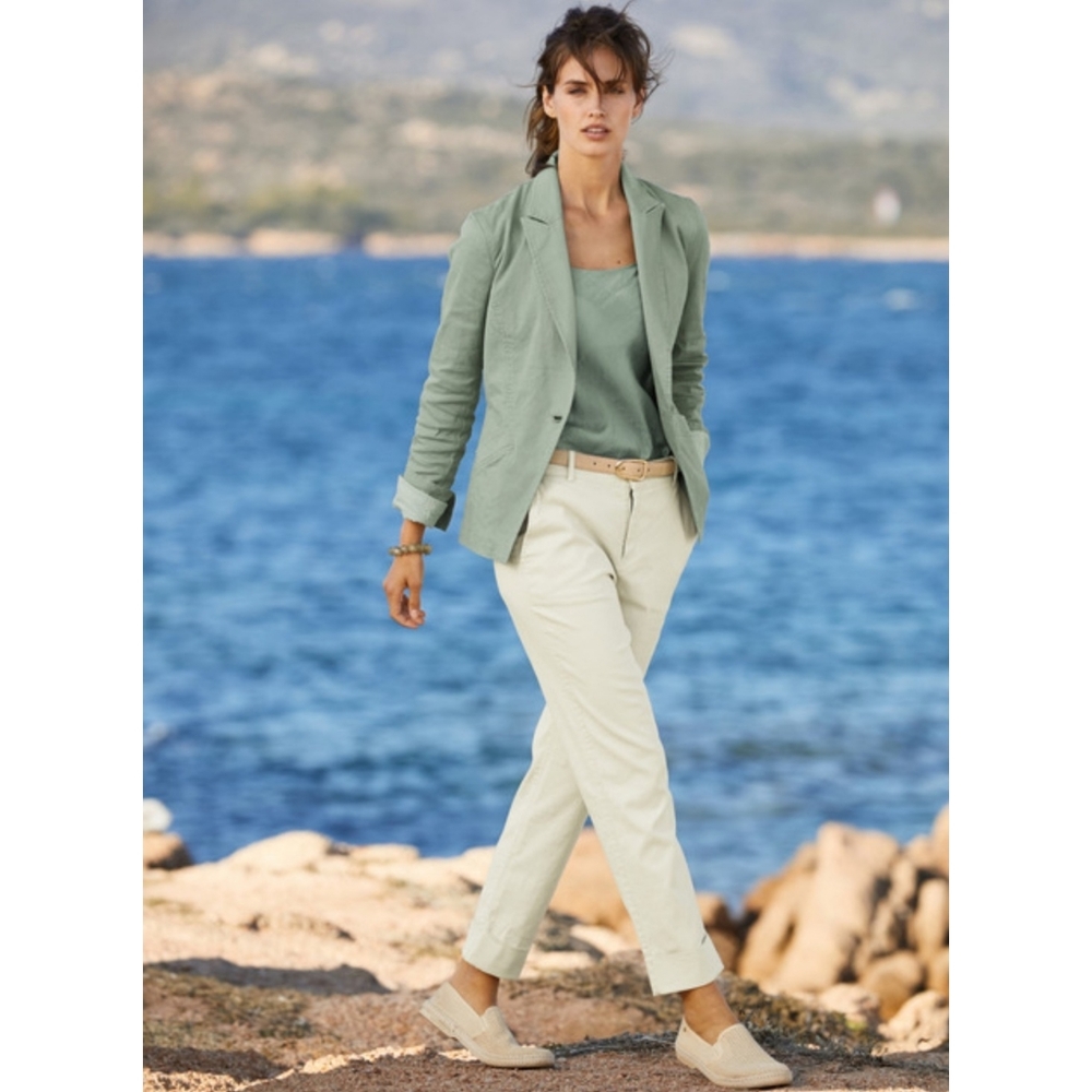Peruvian Connection | Ventura Linen Blend Cuffed Trousers In White Sand Size 2